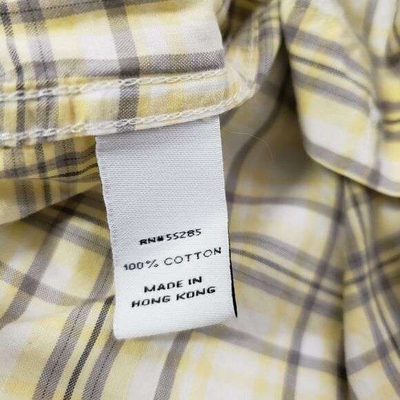 Express Mens Shirt Size Medium 15-15.5 Fitted Yellow Plaid Button Front Pockets - Picture 9 of 10